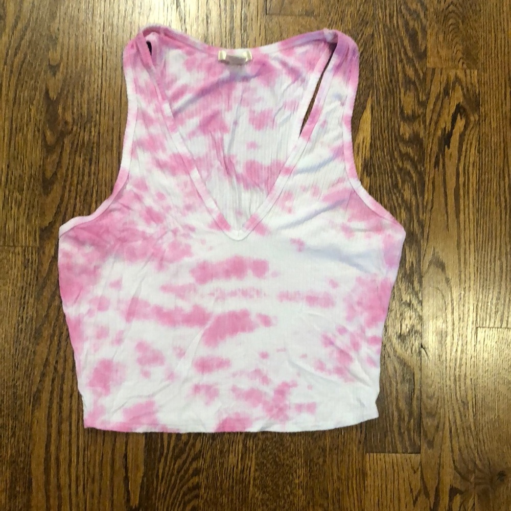 Bozzolo pink tie-dye cropped tank top v-neck size L juniors